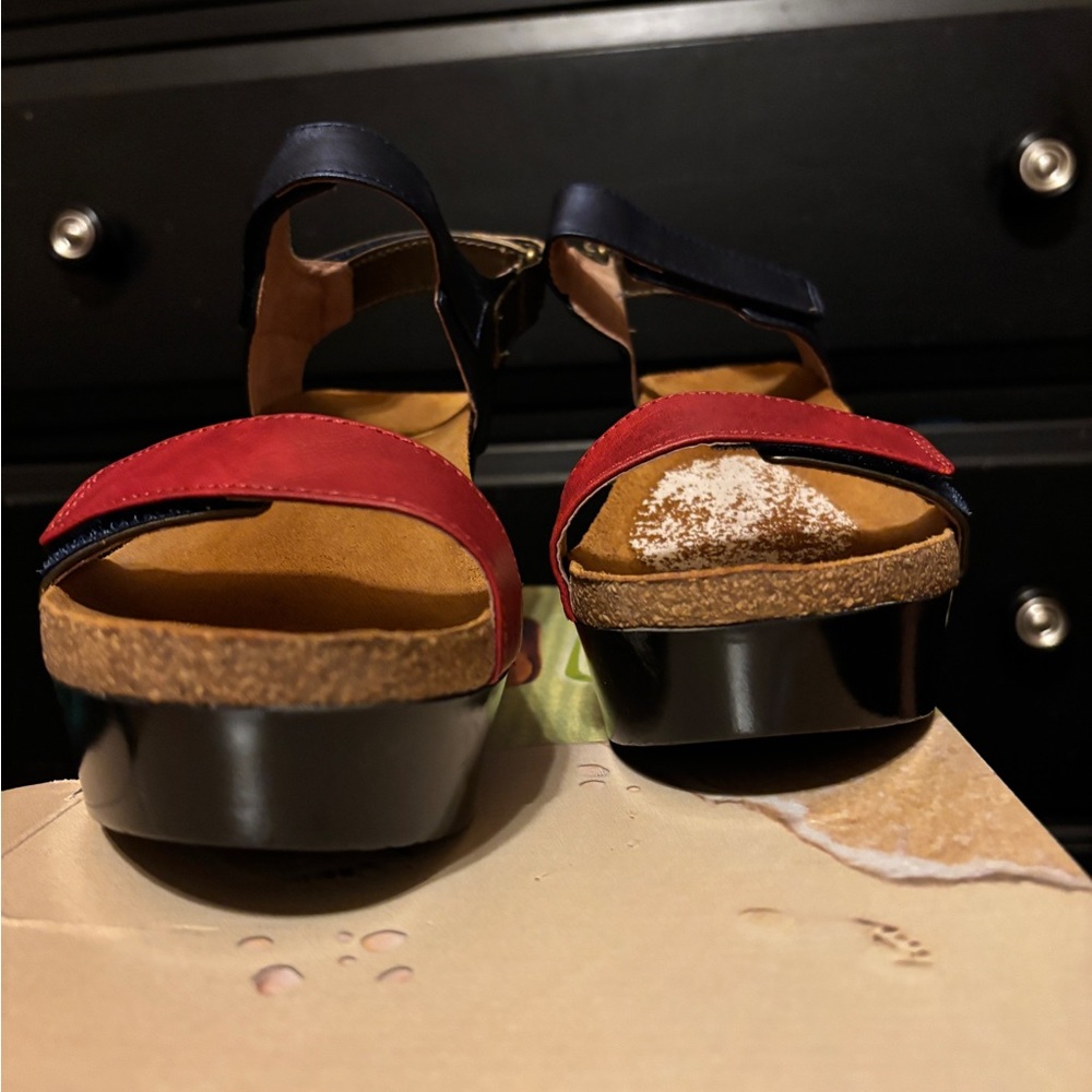 Naot Women's Navy, Red, and Olive Wedge Sandals - Picture 6 of 8